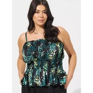 Torrid Size 00 (M 10) Peplum Squareneck Crop Cami Brush Rain Dot